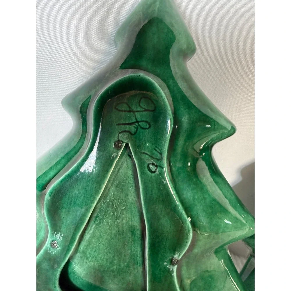 VTG 1976 Set of 2 Nesting Christmas Trees Green‎ Ceramic